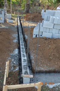 First row of foundation block